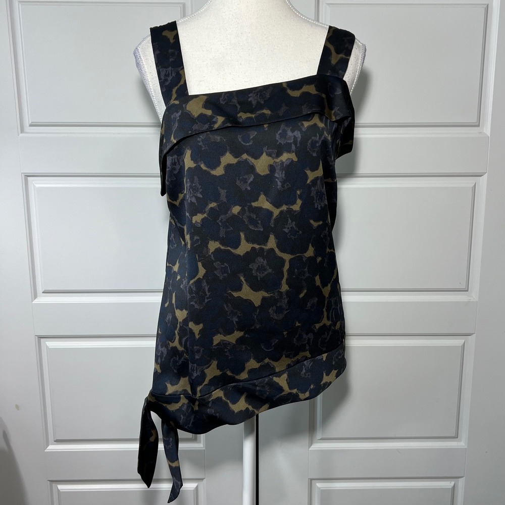 Banana Republic Asymmetrical Classy Flowy Floral Blue Brown Black Tie Tank Top S